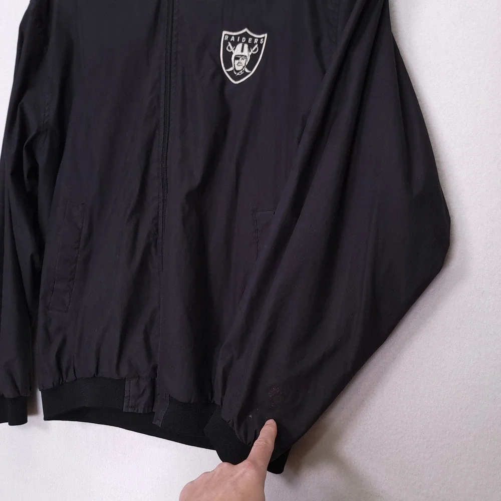 Vintage‎ Raiders Bomber Jacket Black Windbreaker Full Zip Mens XL Back Patch NFL